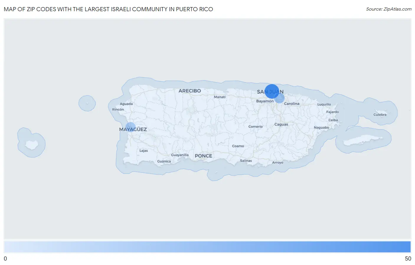 Zip Codes with the Largest Israeli Community in Puerto Rico Map