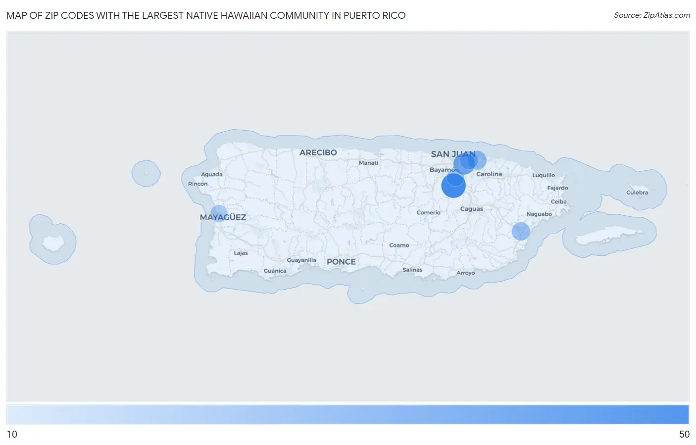 Zip Codes with the Largest Native Hawaiian Community in Puerto Rico Map