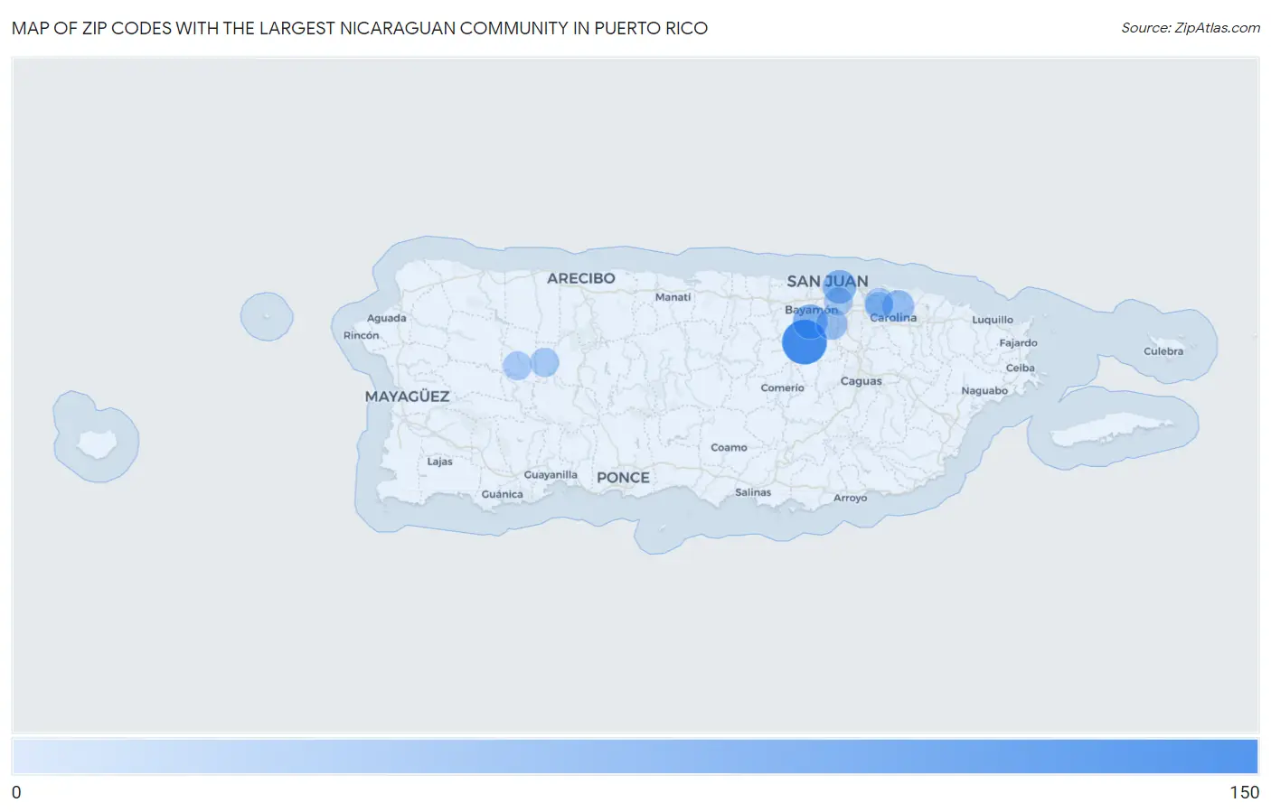 Zip Codes with the Largest Nicaraguan Community in Puerto Rico Map