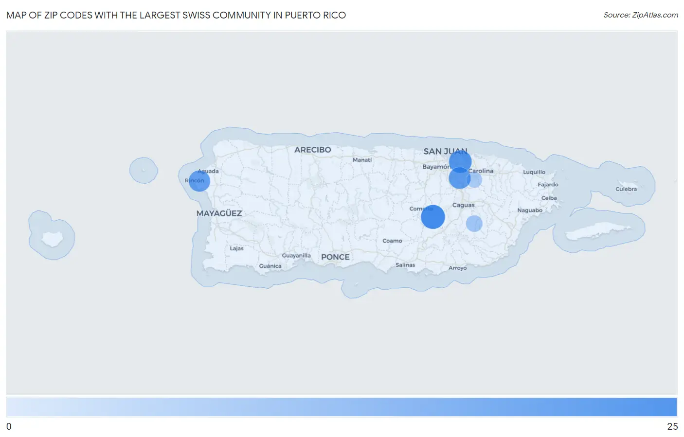 Zip Codes with the Largest Swiss Community in Puerto Rico Map