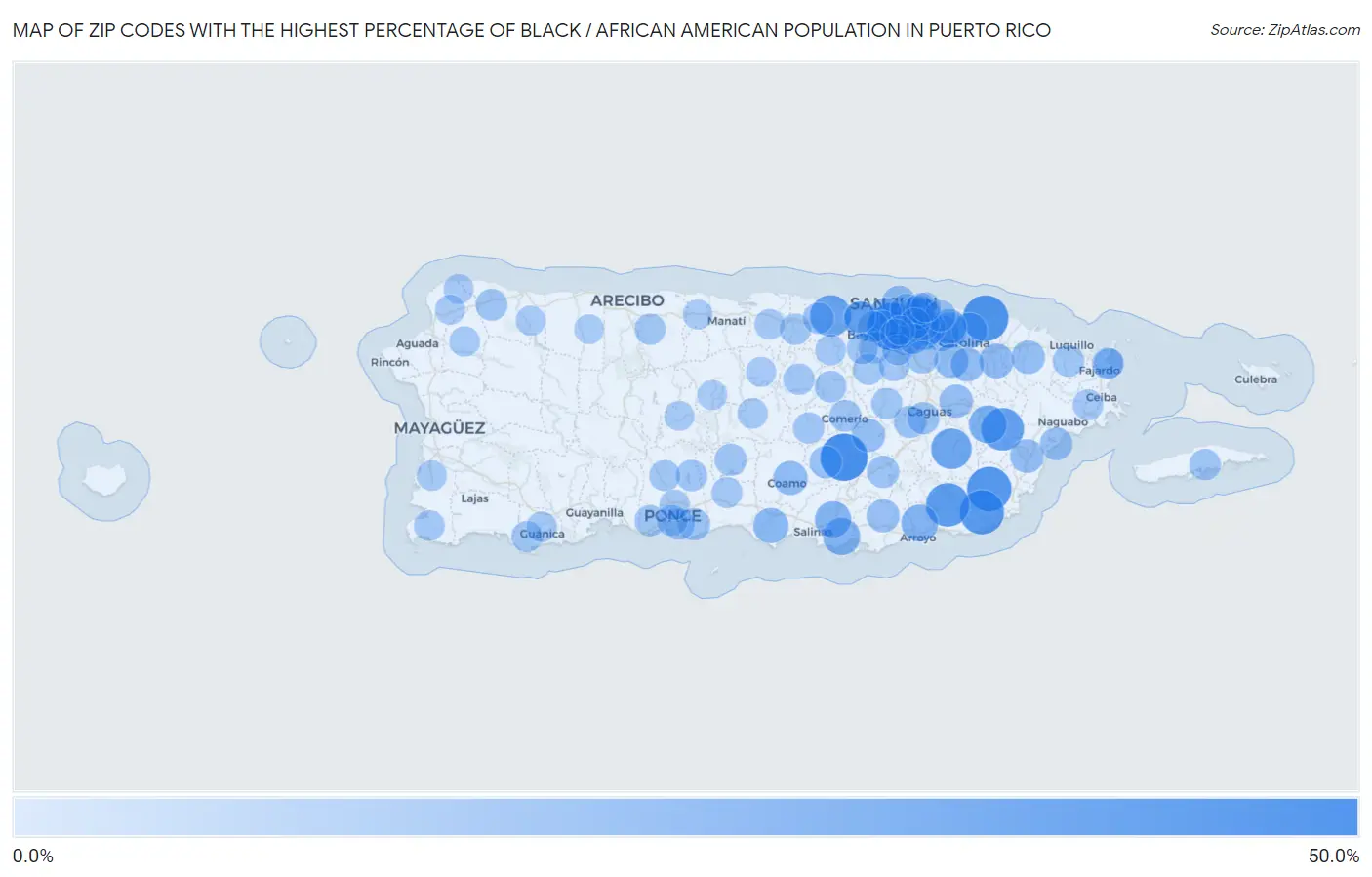 Zip Codes with the Highest Percentage of Black / African American Population in Puerto Rico Map