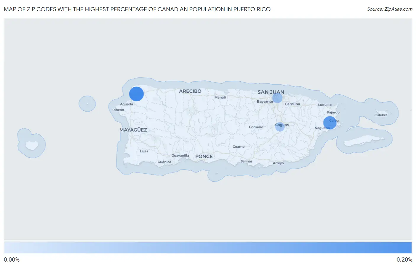 Zip Codes with the Highest Percentage of Canadian Population in Puerto Rico Map