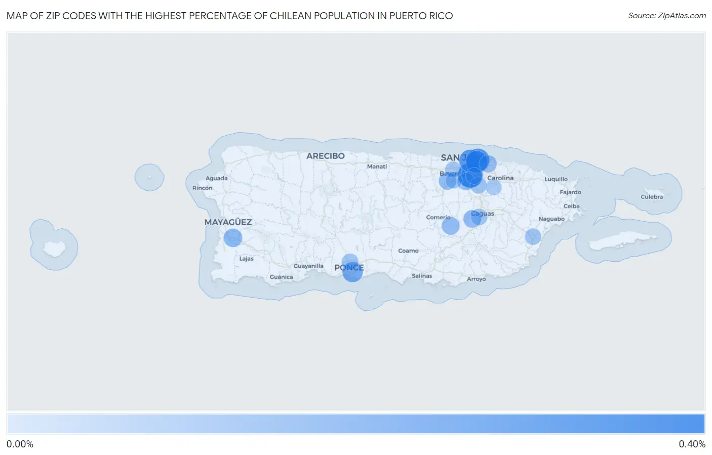 Zip Codes with the Highest Percentage of Chilean Population in Puerto Rico Map