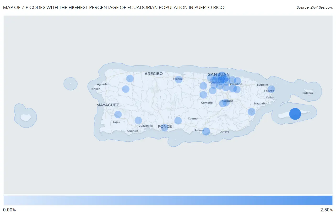 Zip Codes with the Highest Percentage of Ecuadorian Population in Puerto Rico Map