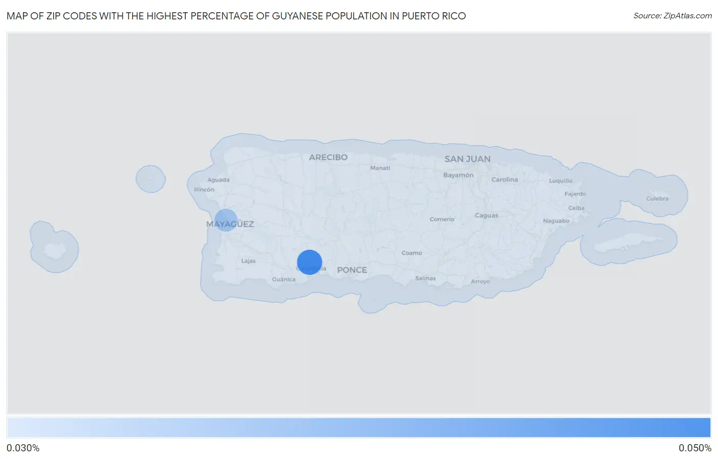 Zip Codes with the Highest Percentage of Guyanese Population in Puerto Rico Map