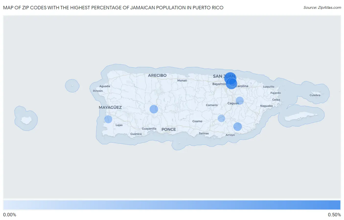 Zip Codes with the Highest Percentage of Jamaican Population in Puerto Rico Map