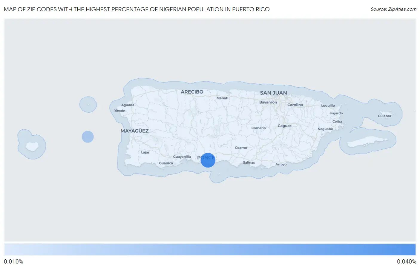 Zip Codes with the Highest Percentage of Nigerian Population in Puerto Rico Map