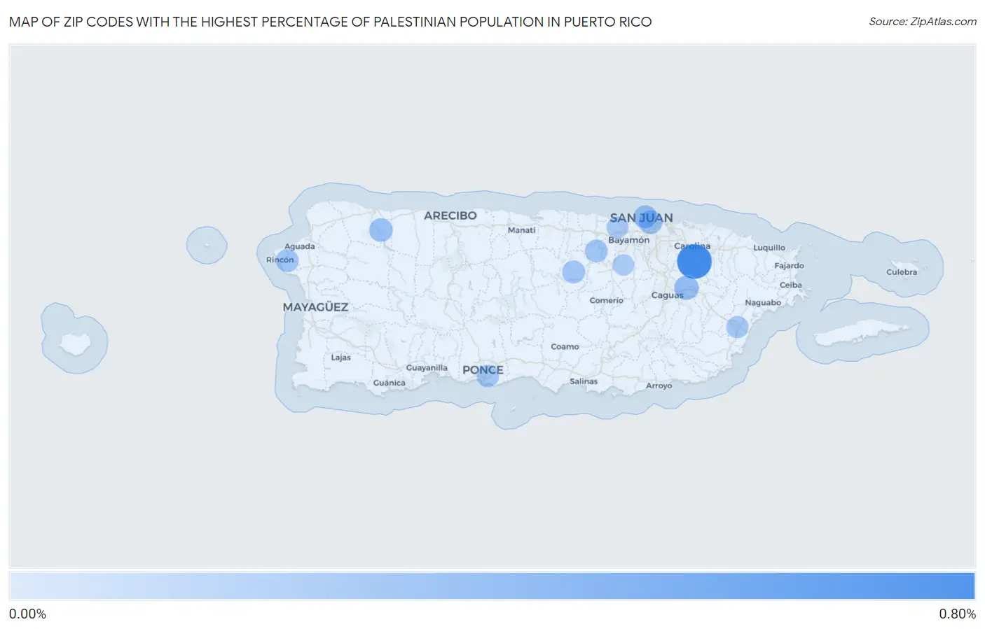 Zip Codes with the Highest Percentage of Palestinian Population in Puerto Rico Map