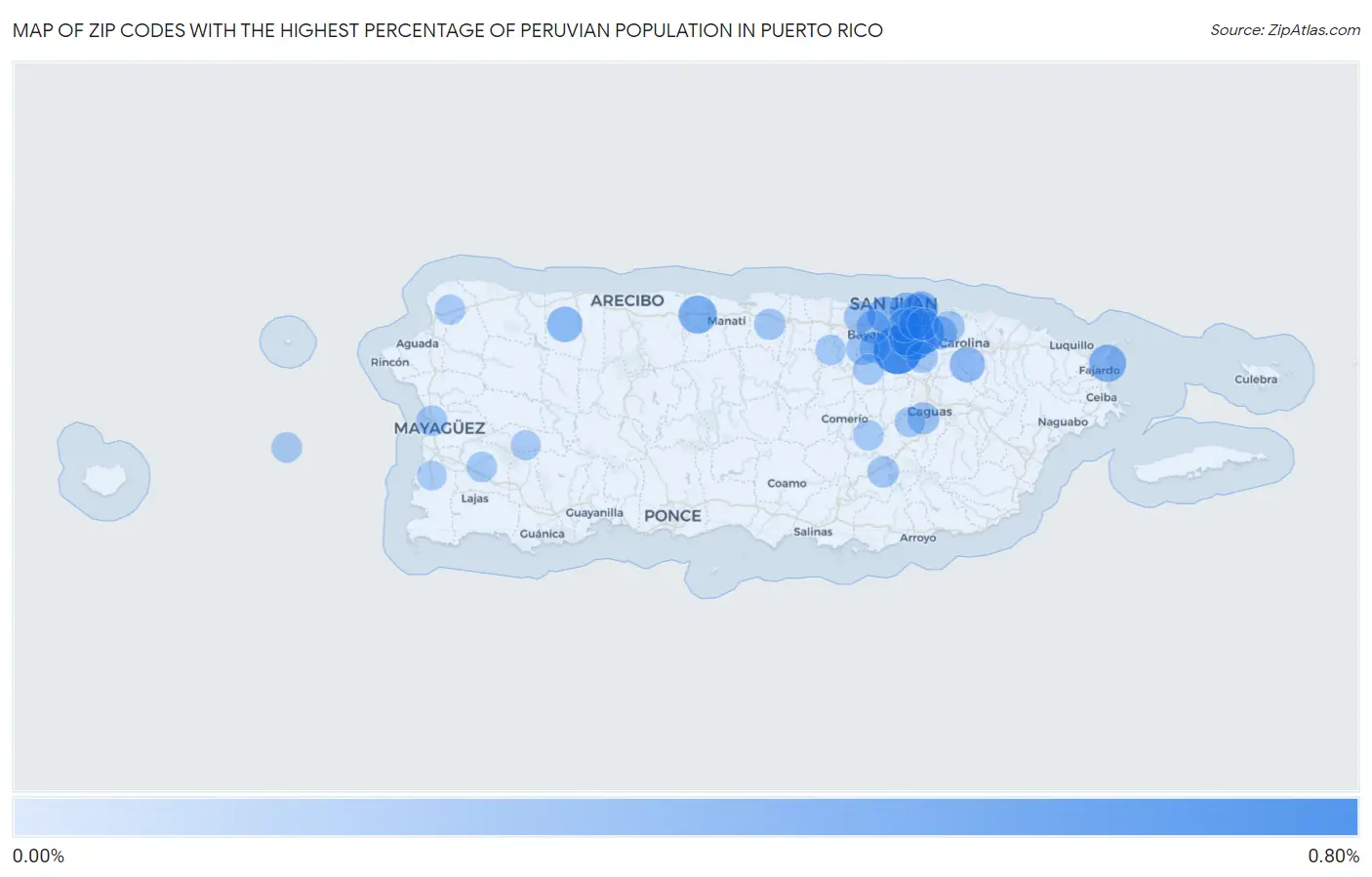Zip Codes with the Highest Percentage of Peruvian Population in Puerto Rico Map