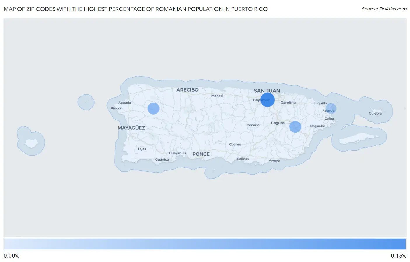 Zip Codes with the Highest Percentage of Romanian Population in Puerto Rico Map