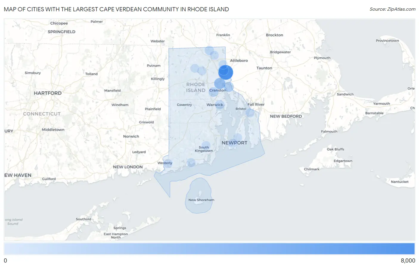 Cities with the Largest Cape Verdean Community in Rhode Island Map