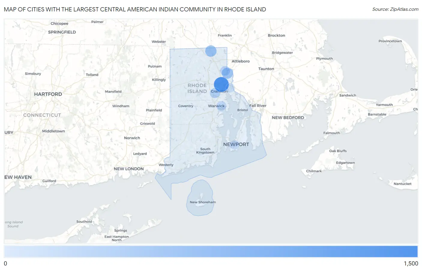 Cities with the Largest Central American Indian Community in Rhode Island Map