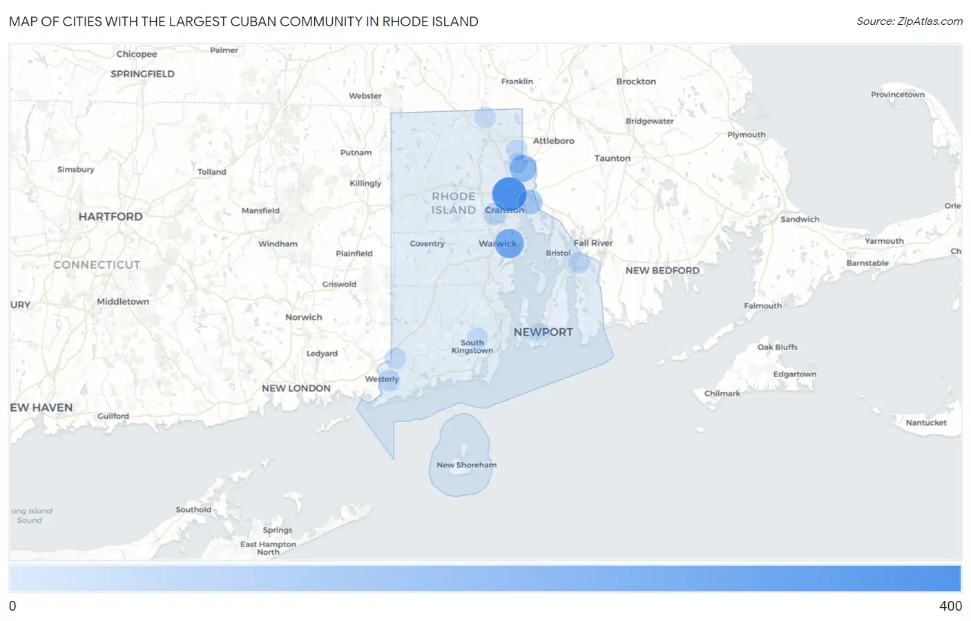 Cities with the Largest Cuban Community in Rhode Island Map