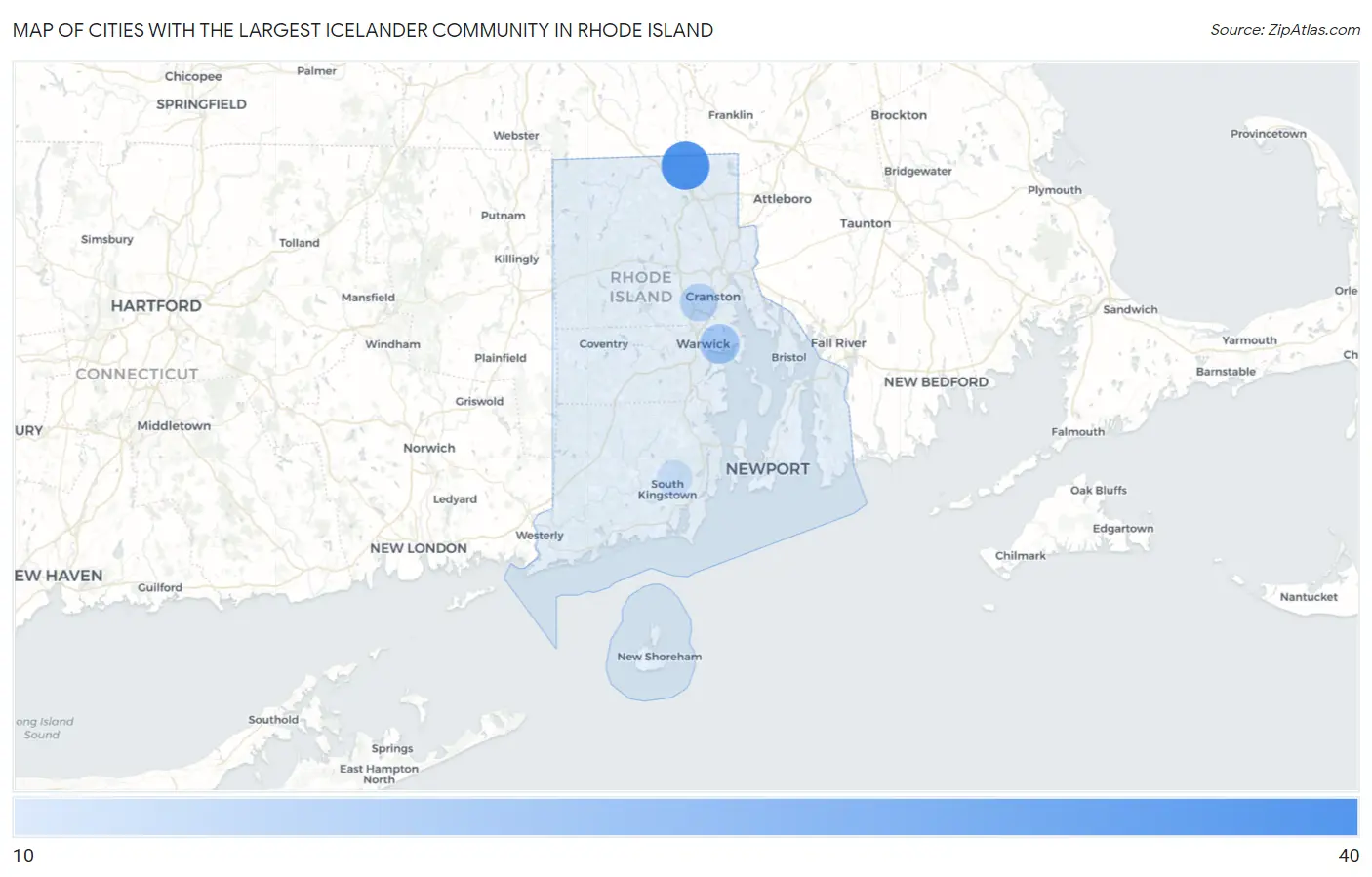 Cities with the Largest Icelander Community in Rhode Island Map