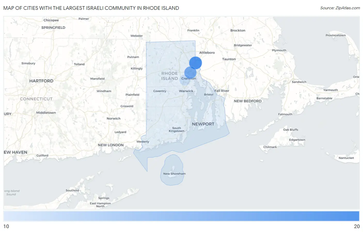 Cities with the Largest Israeli Community in Rhode Island Map