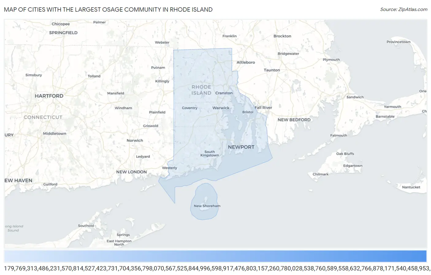 Cities with the Largest Osage Community in Rhode Island Map