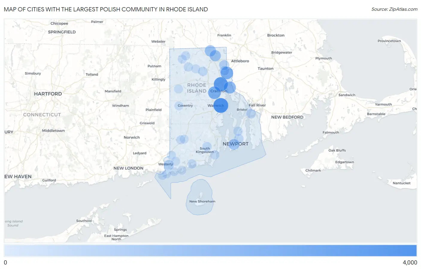 Cities with the Largest Polish Community in Rhode Island Map