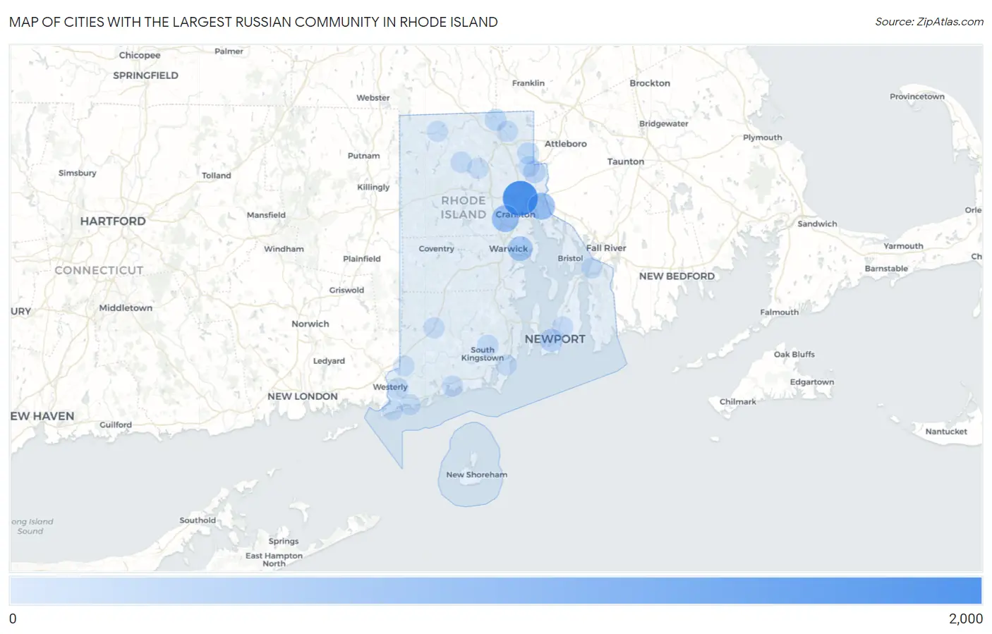 Cities with the Largest Russian Community in Rhode Island Map