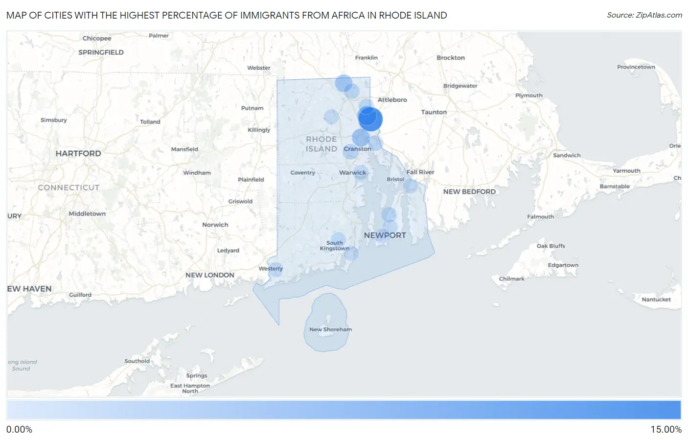 Cities with the Highest Percentage of Immigrants from Africa in Rhode Island Map
