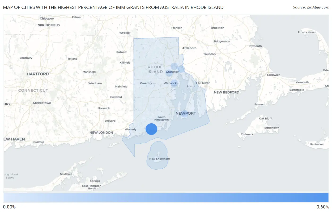 Cities with the Highest Percentage of Immigrants from Australia in Rhode Island Map