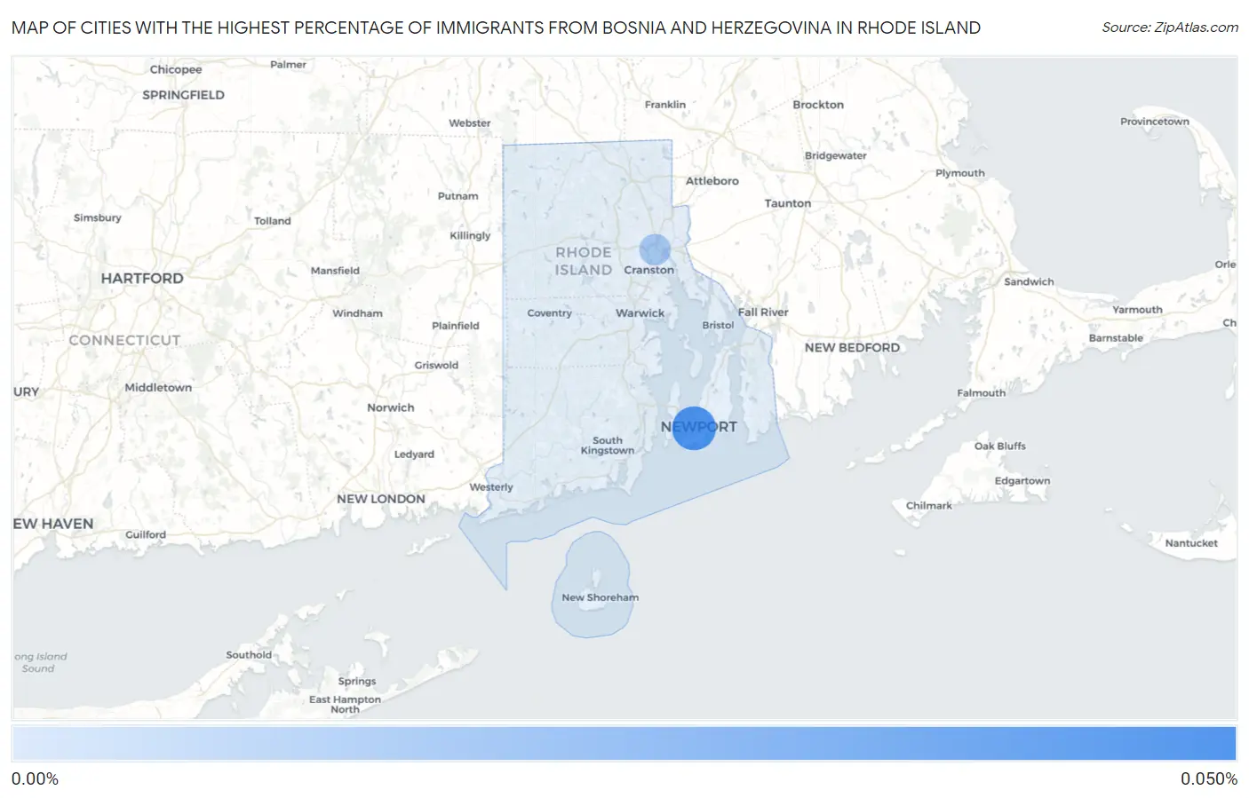 Cities with the Highest Percentage of Immigrants from Bosnia and Herzegovina in Rhode Island Map