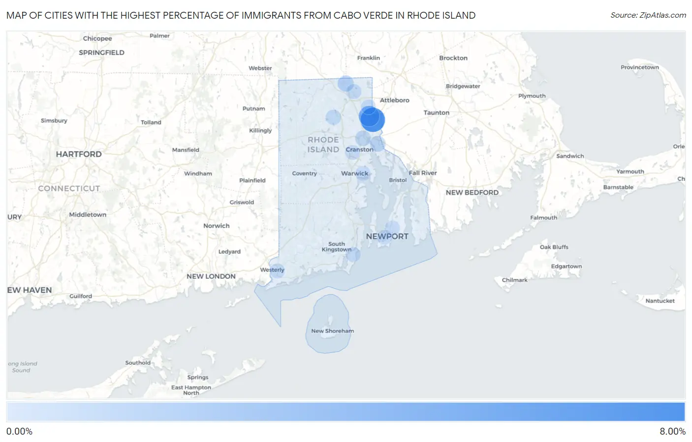 Cities with the Highest Percentage of Immigrants from Cabo Verde in Rhode Island Map