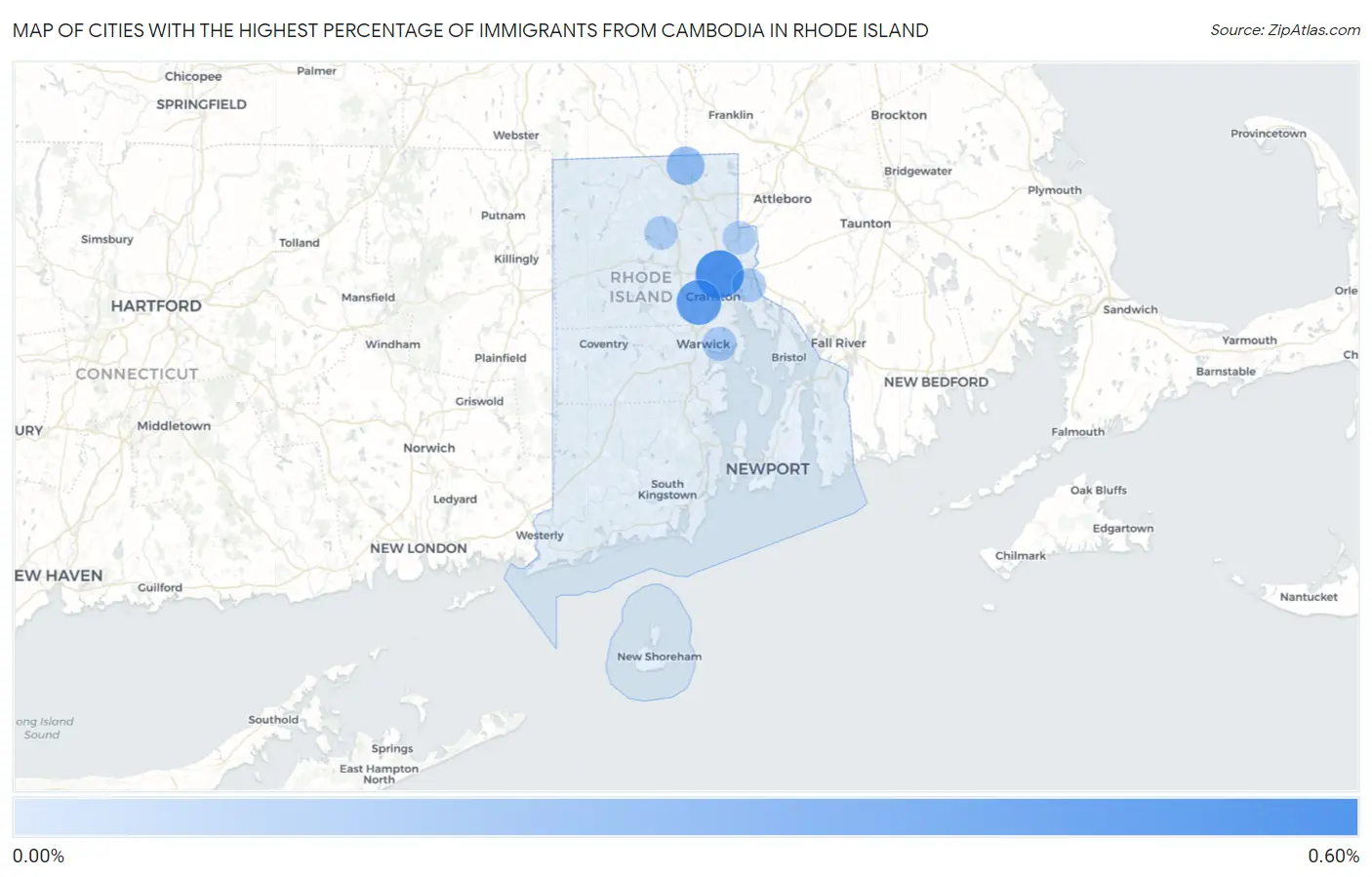 Cities with the Highest Percentage of Immigrants from Cambodia in Rhode Island Map