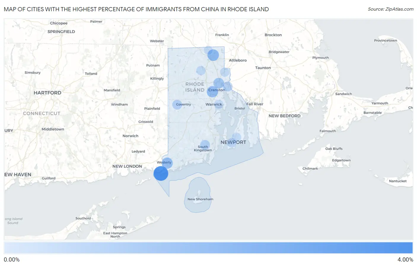 Cities with the Highest Percentage of Immigrants from China in Rhode Island Map