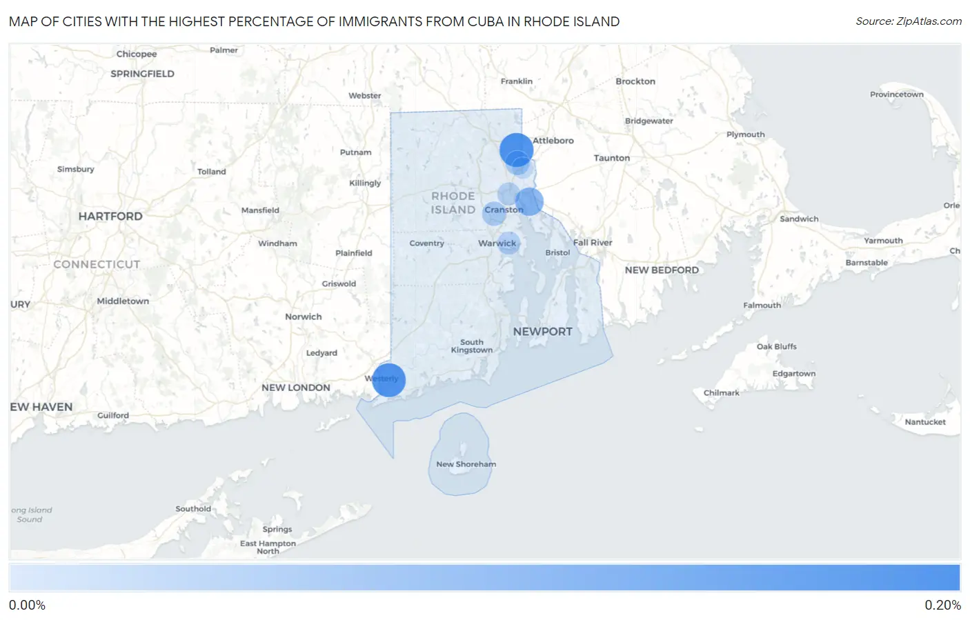 Cities with the Highest Percentage of Immigrants from Cuba in Rhode Island Map