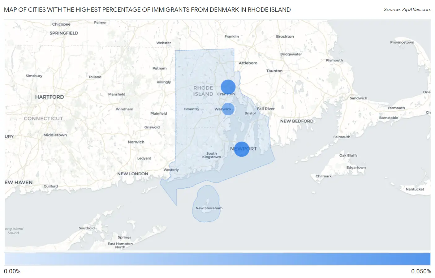 Cities with the Highest Percentage of Immigrants from Denmark in Rhode Island Map
