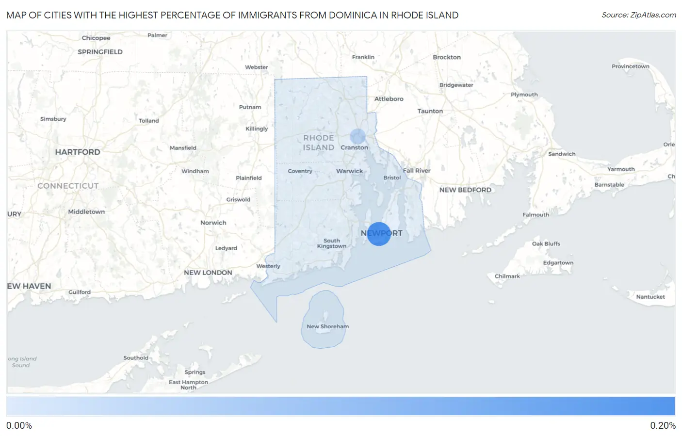 Cities with the Highest Percentage of Immigrants from Dominica in Rhode Island Map