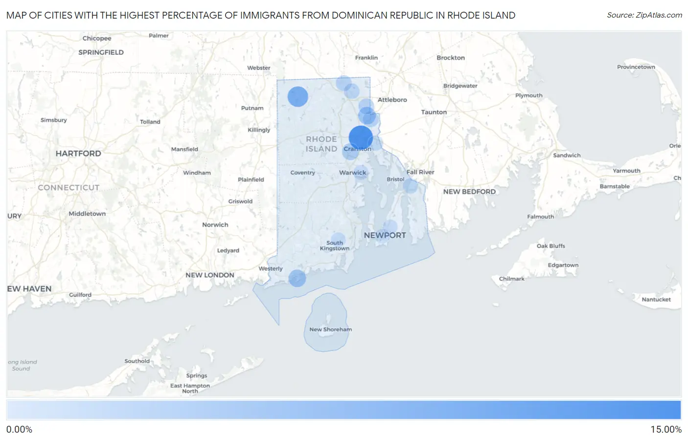 Cities with the Highest Percentage of Immigrants from Dominican Republic in Rhode Island Map