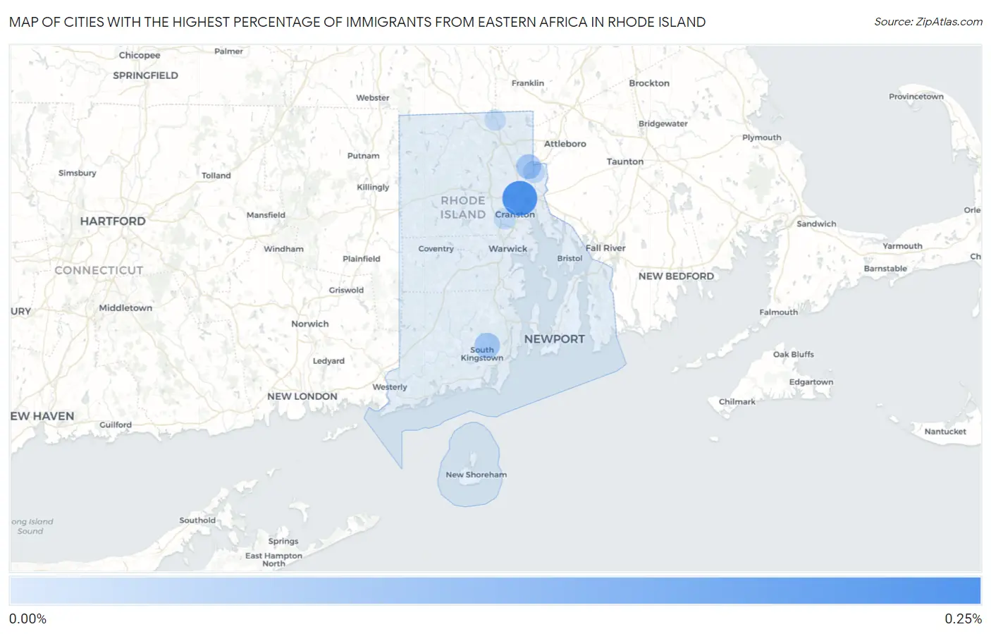 Cities with the Highest Percentage of Immigrants from Eastern Africa in Rhode Island Map