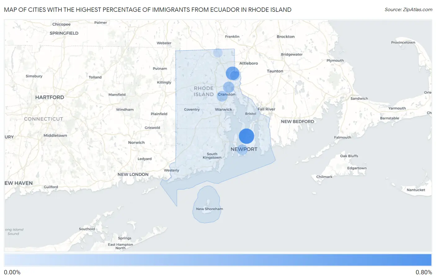 Cities with the Highest Percentage of Immigrants from Ecuador in Rhode Island Map