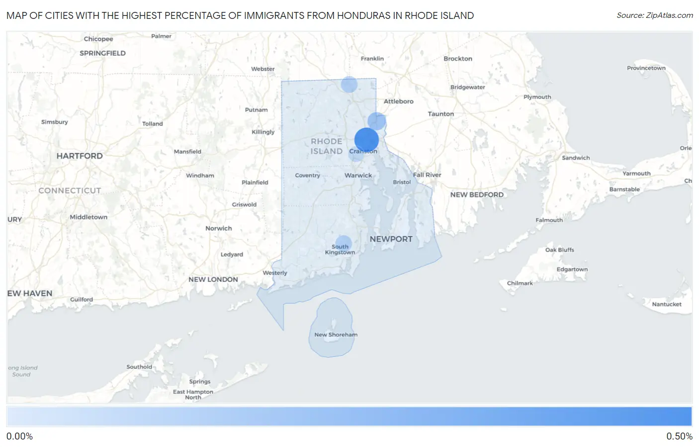 Cities with the Highest Percentage of Immigrants from Honduras in Rhode Island Map