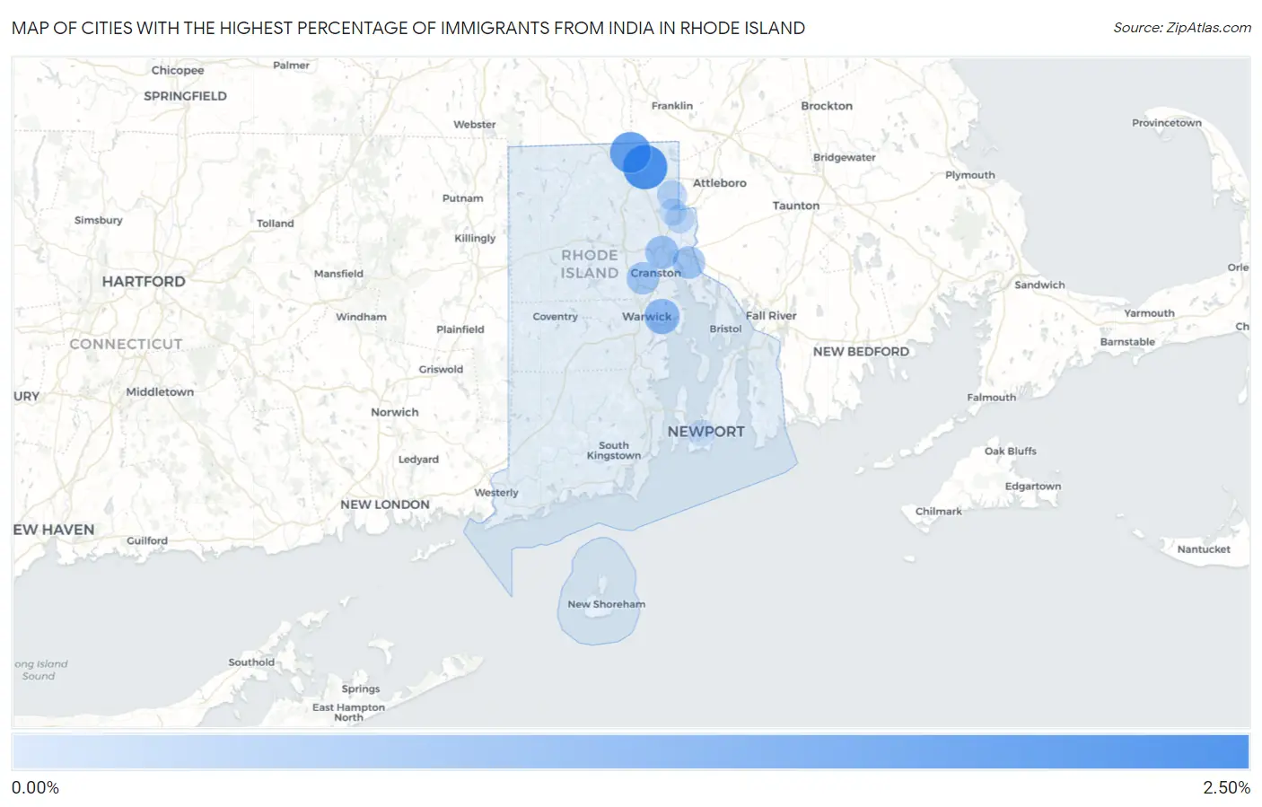 Cities with the Highest Percentage of Immigrants from India in Rhode Island Map