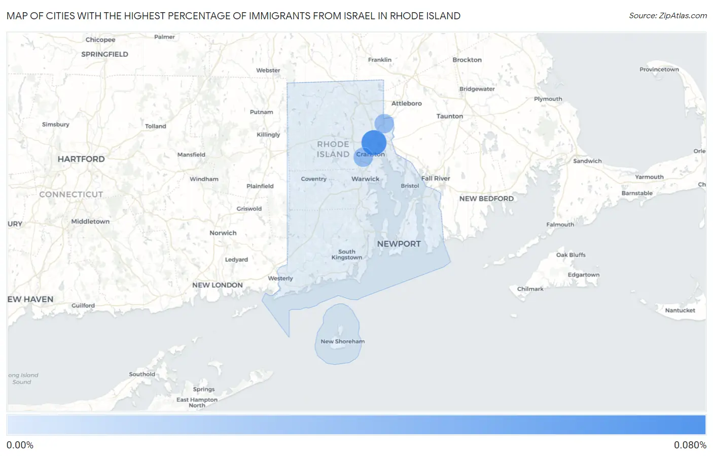 Cities with the Highest Percentage of Immigrants from Israel in Rhode Island Map
