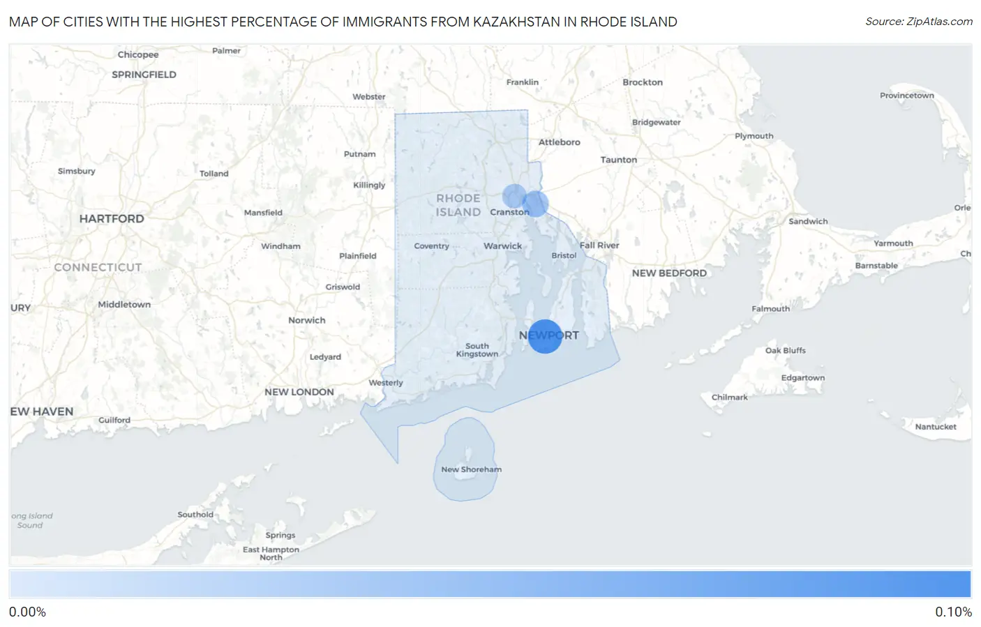 Cities with the Highest Percentage of Immigrants from Kazakhstan in Rhode Island Map