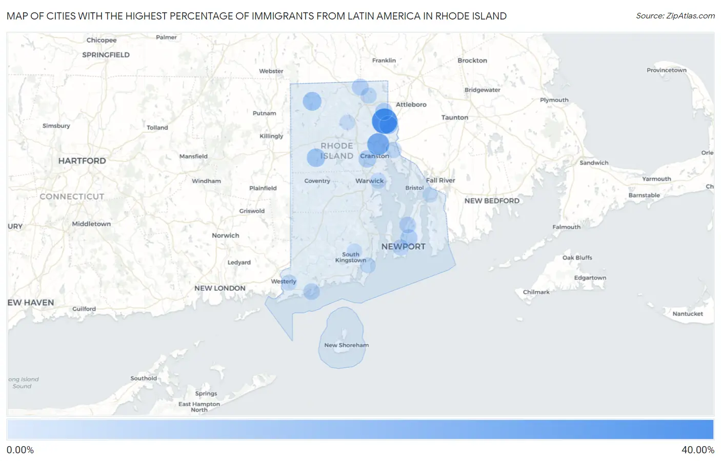 Cities with the Highest Percentage of Immigrants from Latin America in Rhode Island Map
