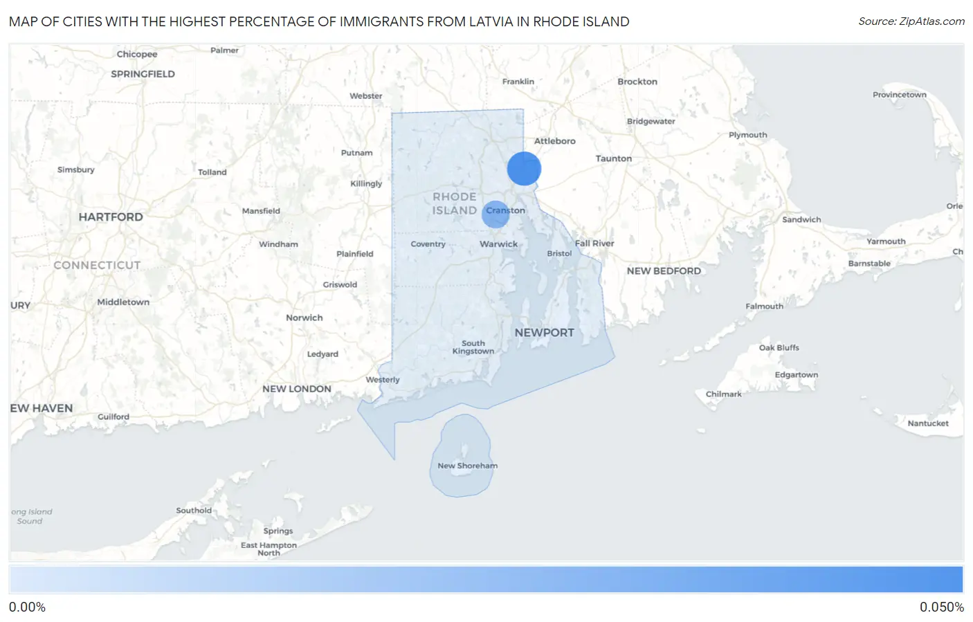 Cities with the Highest Percentage of Immigrants from Latvia in Rhode Island Map