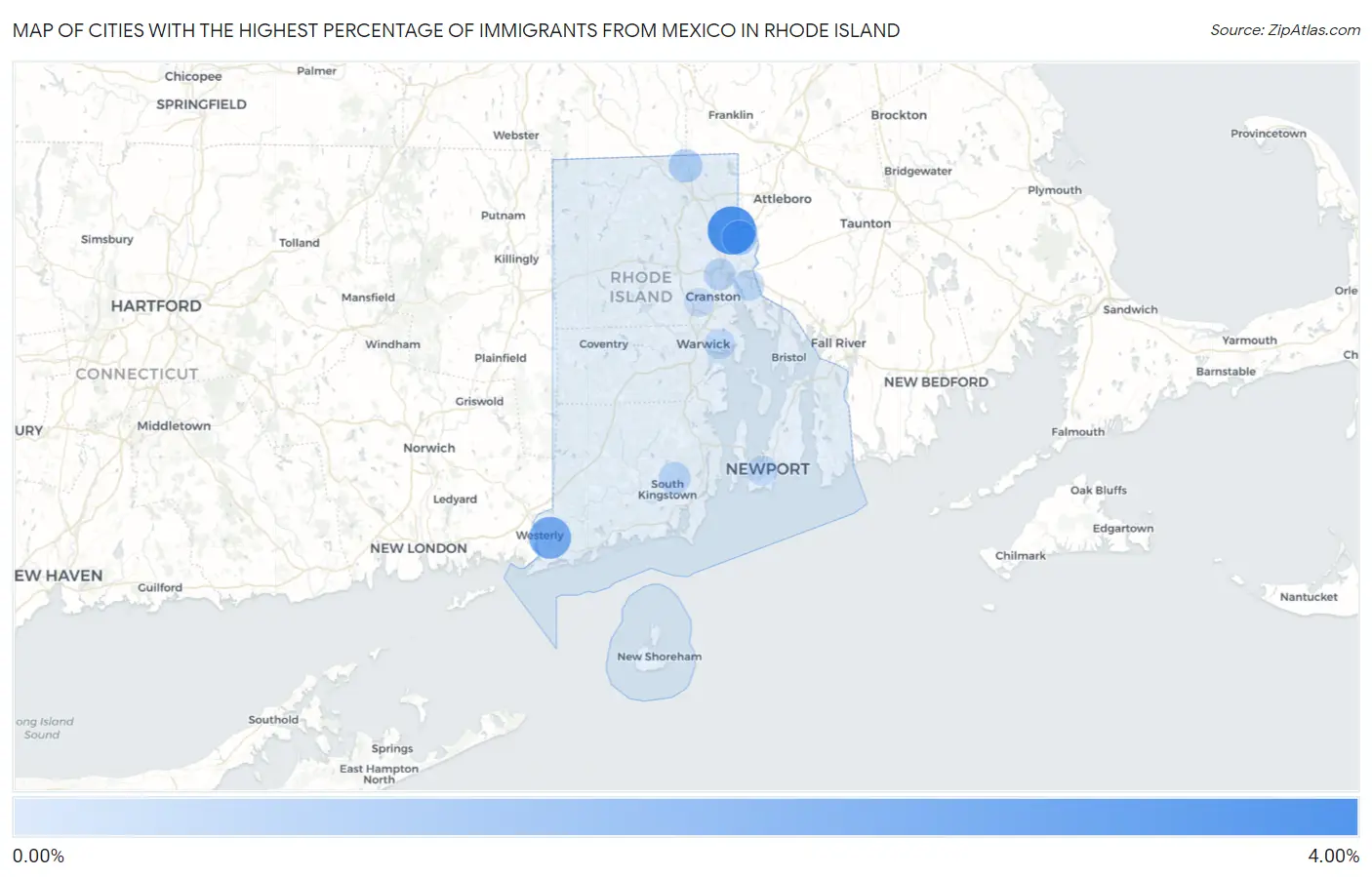 Cities with the Highest Percentage of Immigrants from Mexico in Rhode Island Map