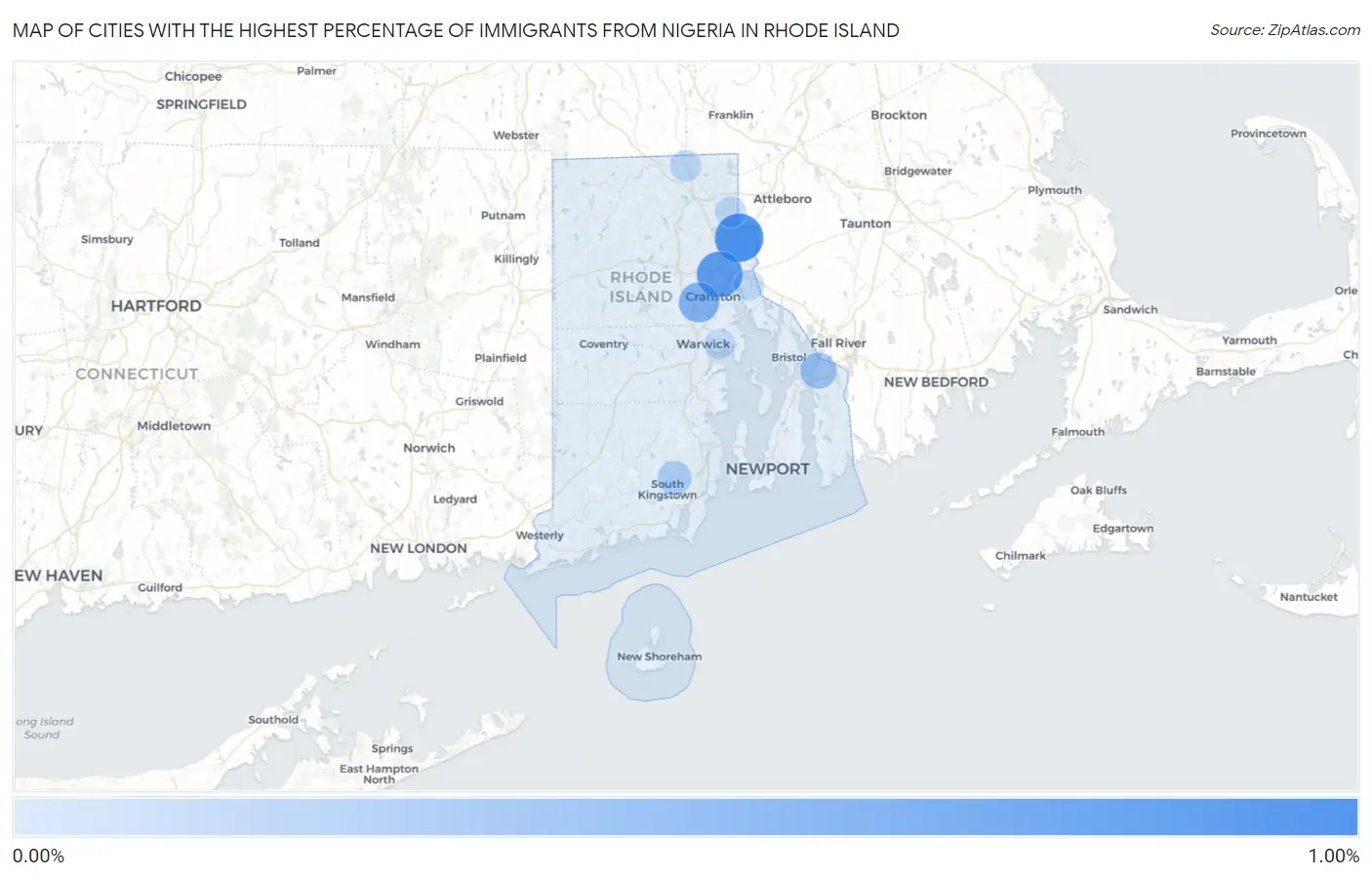 Cities with the Highest Percentage of Immigrants from Nigeria in Rhode Island Map