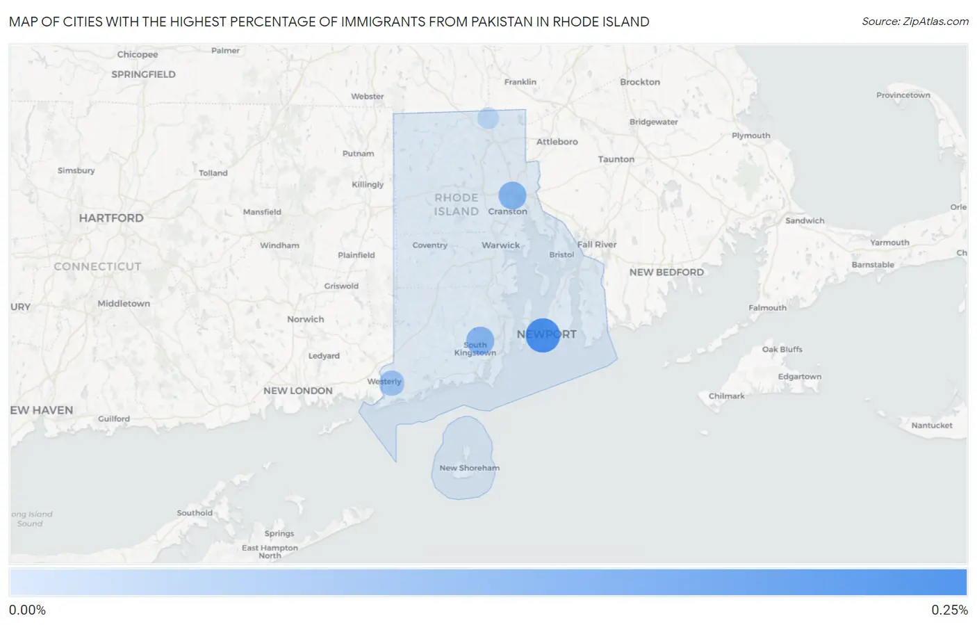 Cities with the Highest Percentage of Immigrants from Pakistan in Rhode Island Map