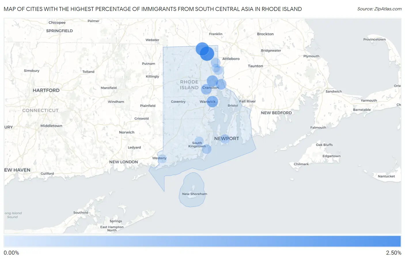 Cities with the Highest Percentage of Immigrants from South Central Asia in Rhode Island Map