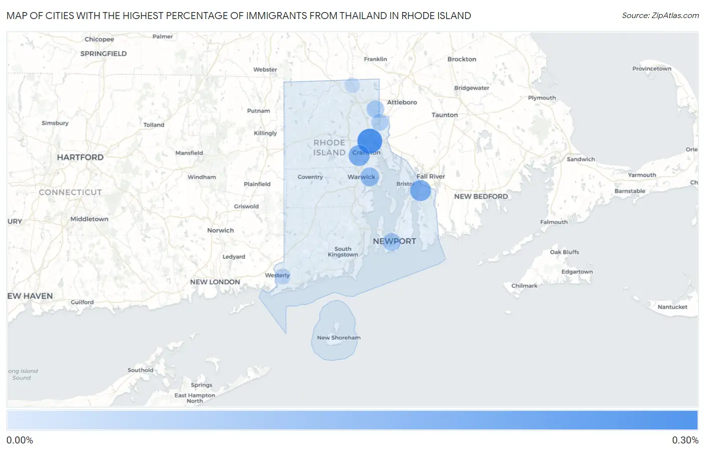 Cities with the Highest Percentage of Immigrants from Thailand in Rhode Island Map