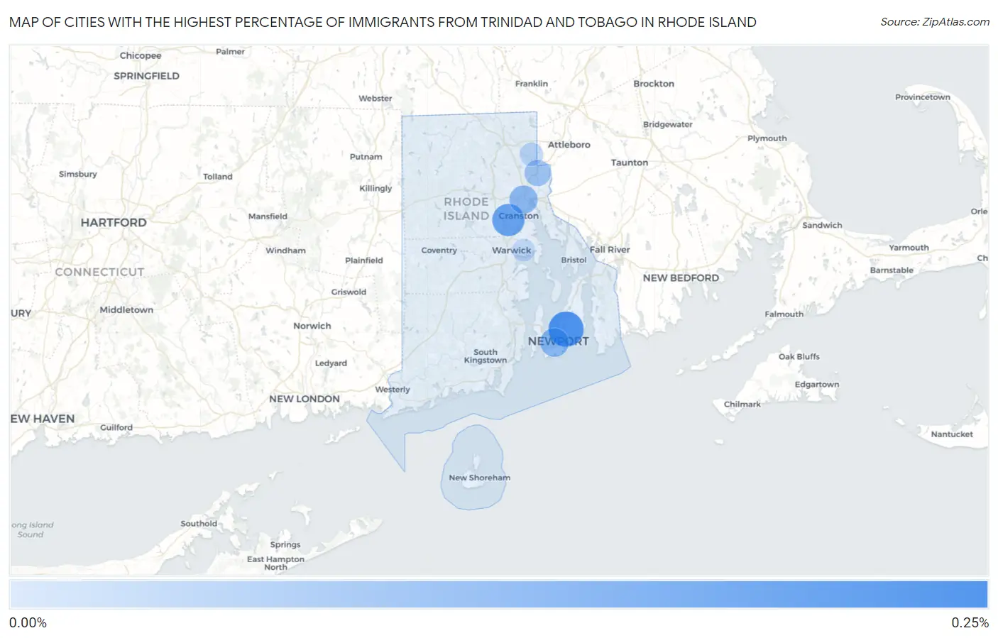 Cities with the Highest Percentage of Immigrants from Trinidad and Tobago in Rhode Island Map