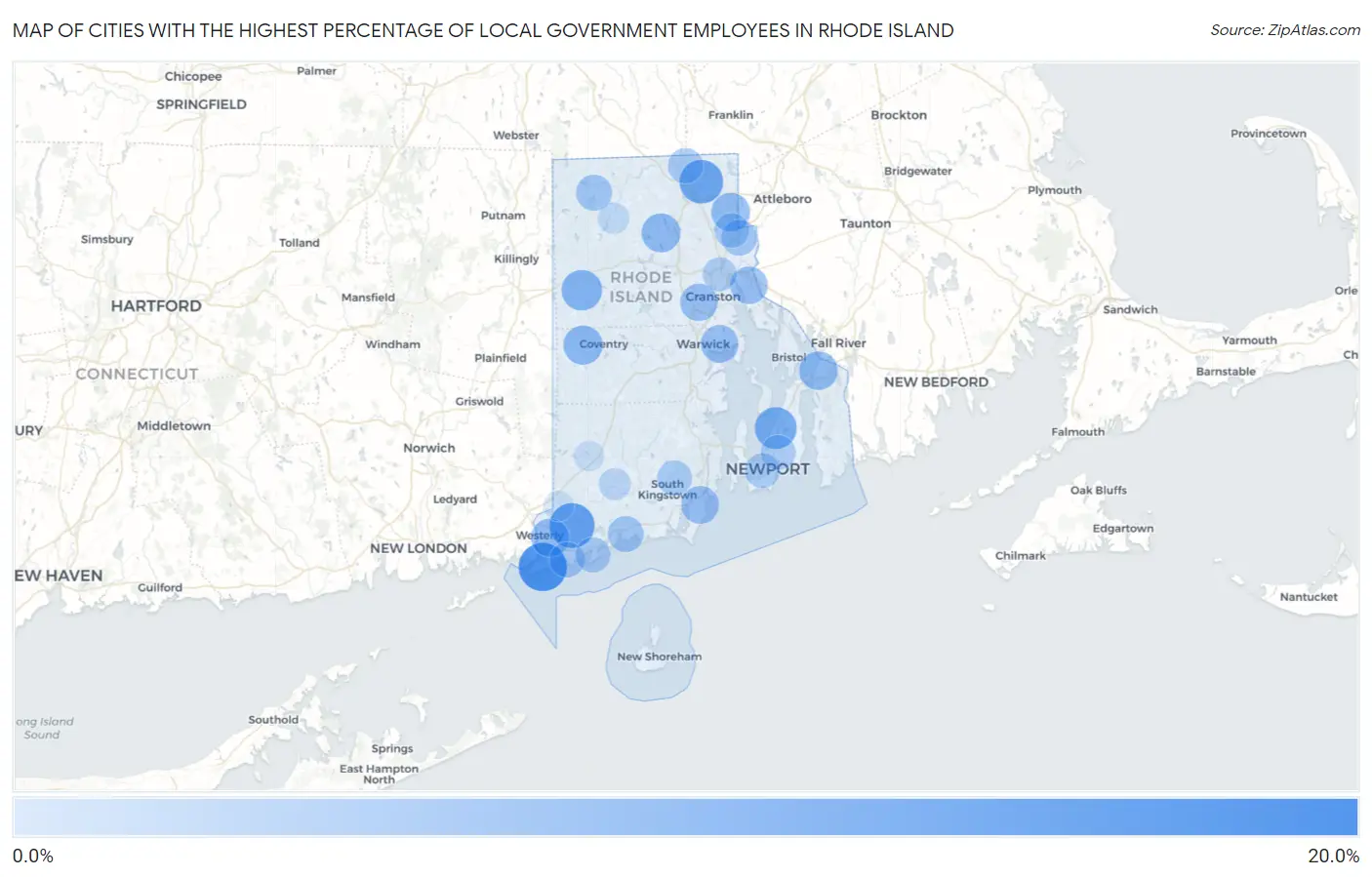 Cities with the Highest Percentage of Local Government Employees in Rhode Island Map
