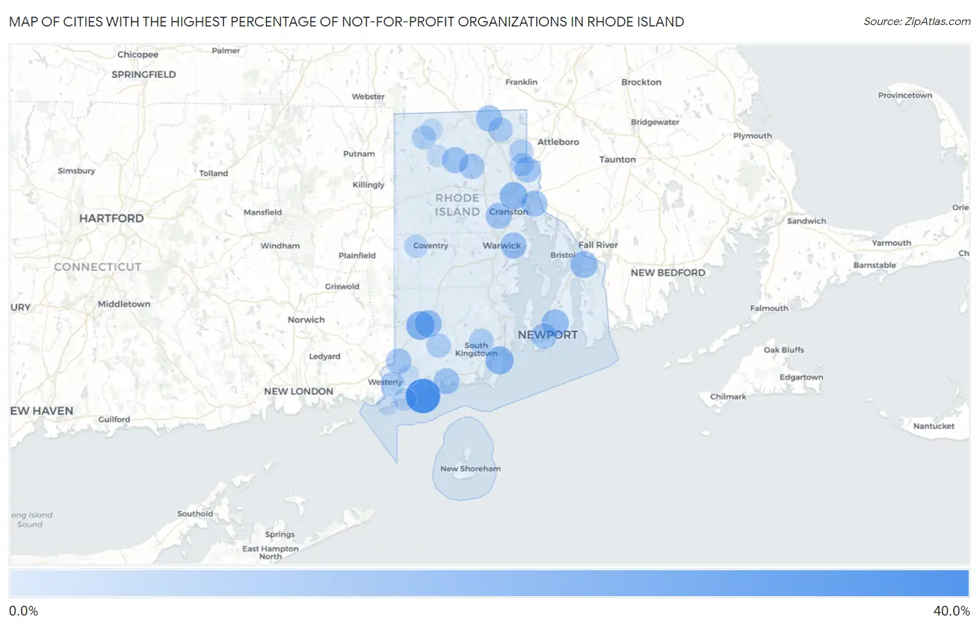 Cities with the Highest Percentage of Not-for-profit Organizations in Rhode Island Map