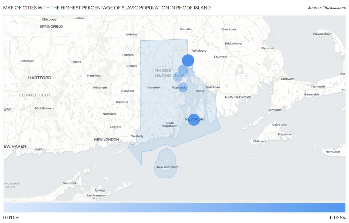 Cities with the Highest Percentage of Slavic Population in Rhode Island Map