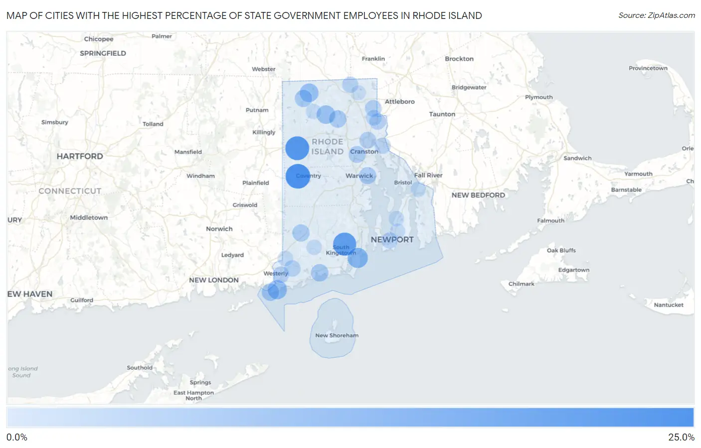 Cities with the Highest Percentage of State Government Employees in Rhode Island Map